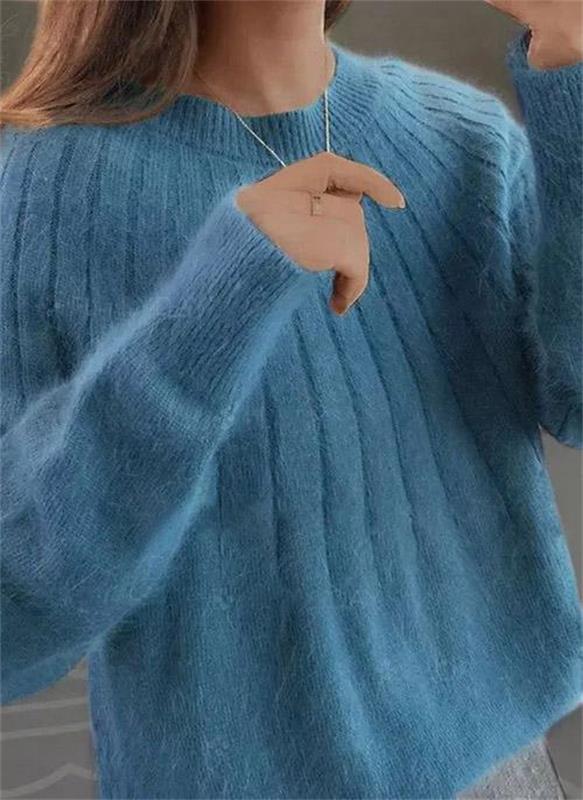 Fluffy knitting sweater made of acrylic fiber for women-1