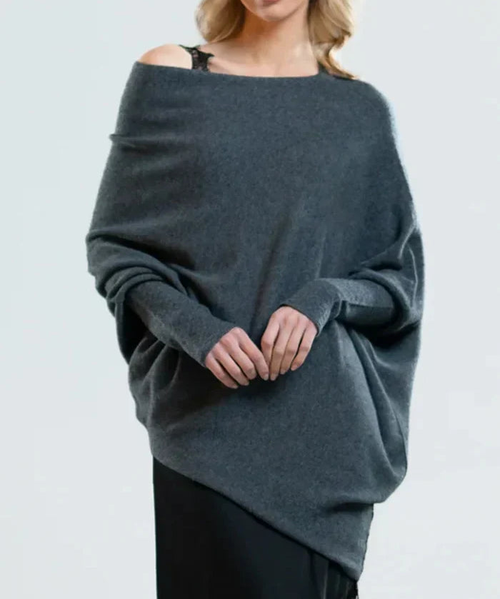 Sweater with asymmetrical draping and loose cut for women-6