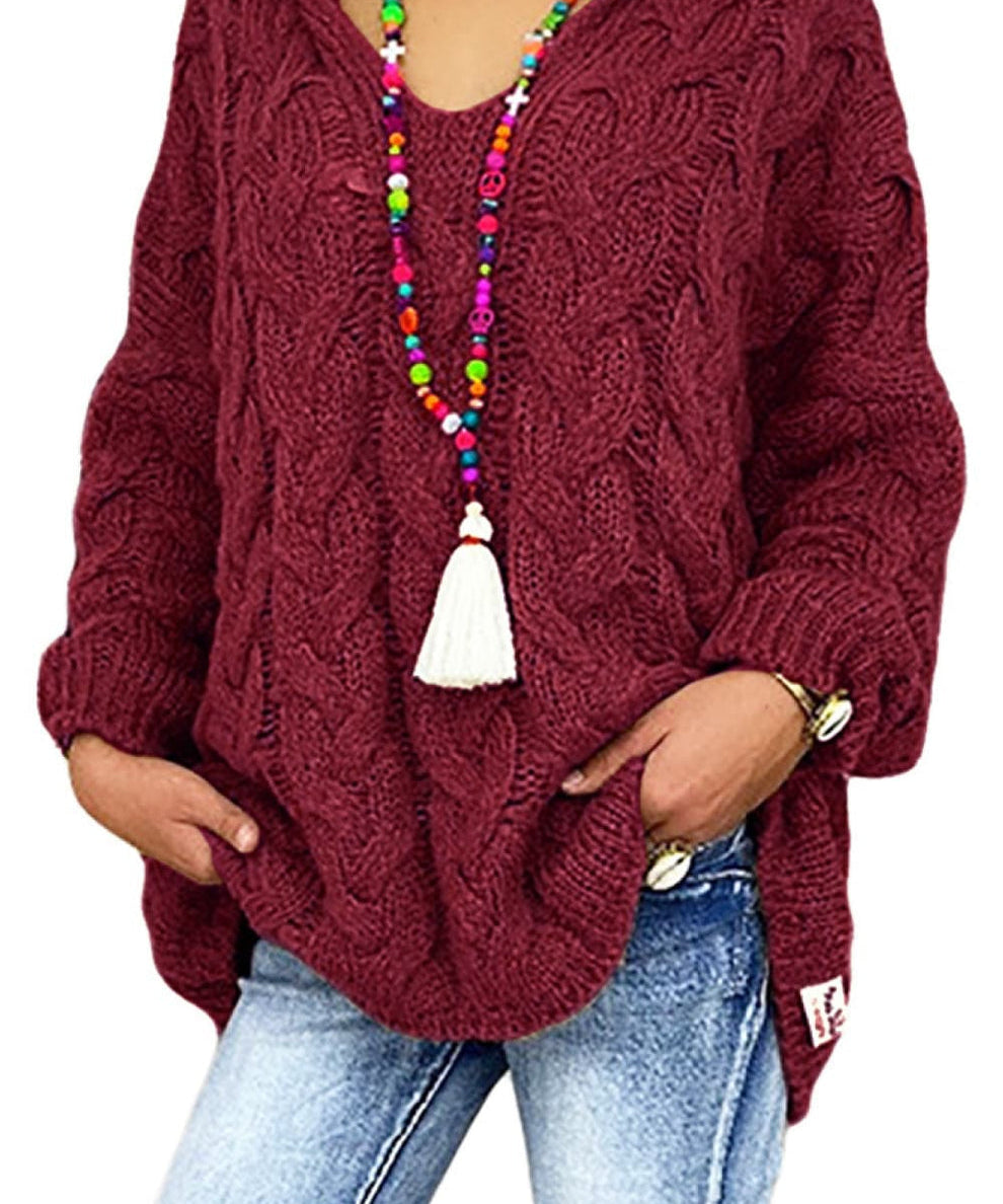 Sweaters made of soft cable knit with hood for women-2