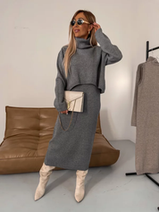 Sweater with turtleneck and midi dress in stylish set-5
