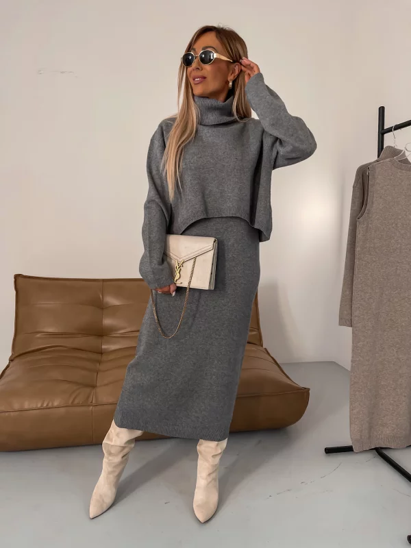 Sweater with turtleneck and midi dress in stylish set-5