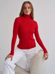 Sweater in stylish two -color design with turtleneck for women-5