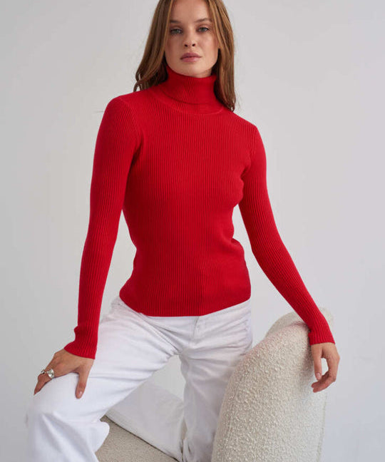 Sweater in stylish two -color design with turtleneck for women-5