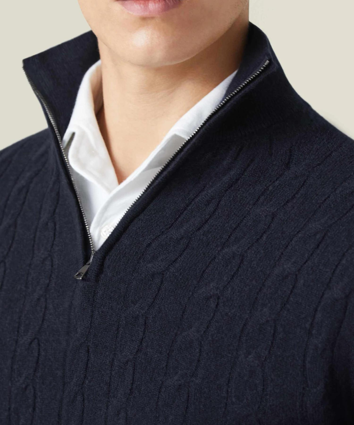 Men’s Cable Knit Sweater – Wool Blend – Half Zip – Stand Collar – Smart Casual Fit-5