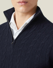 Men’s Cable Knit Sweater – Wool Blend – Half Zip – Stand Collar – Smart Casual Fit-5