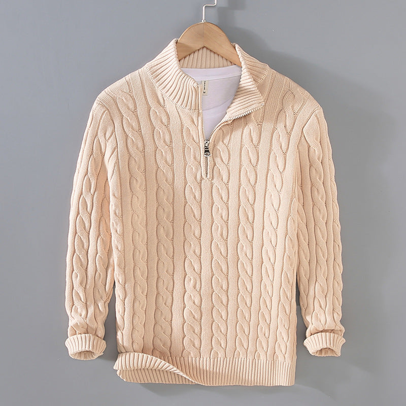 Men’s Cable Knit Sweater - Quarter Zip - Ribbed Collar & Cuffs - Warm & Stylish-2