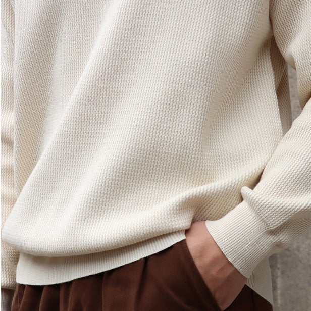 Men’s Knit Pullover Top – Relaxed Fit – Ribbed Cotton Blend – Buttonless Collar – Long Sleeve-3