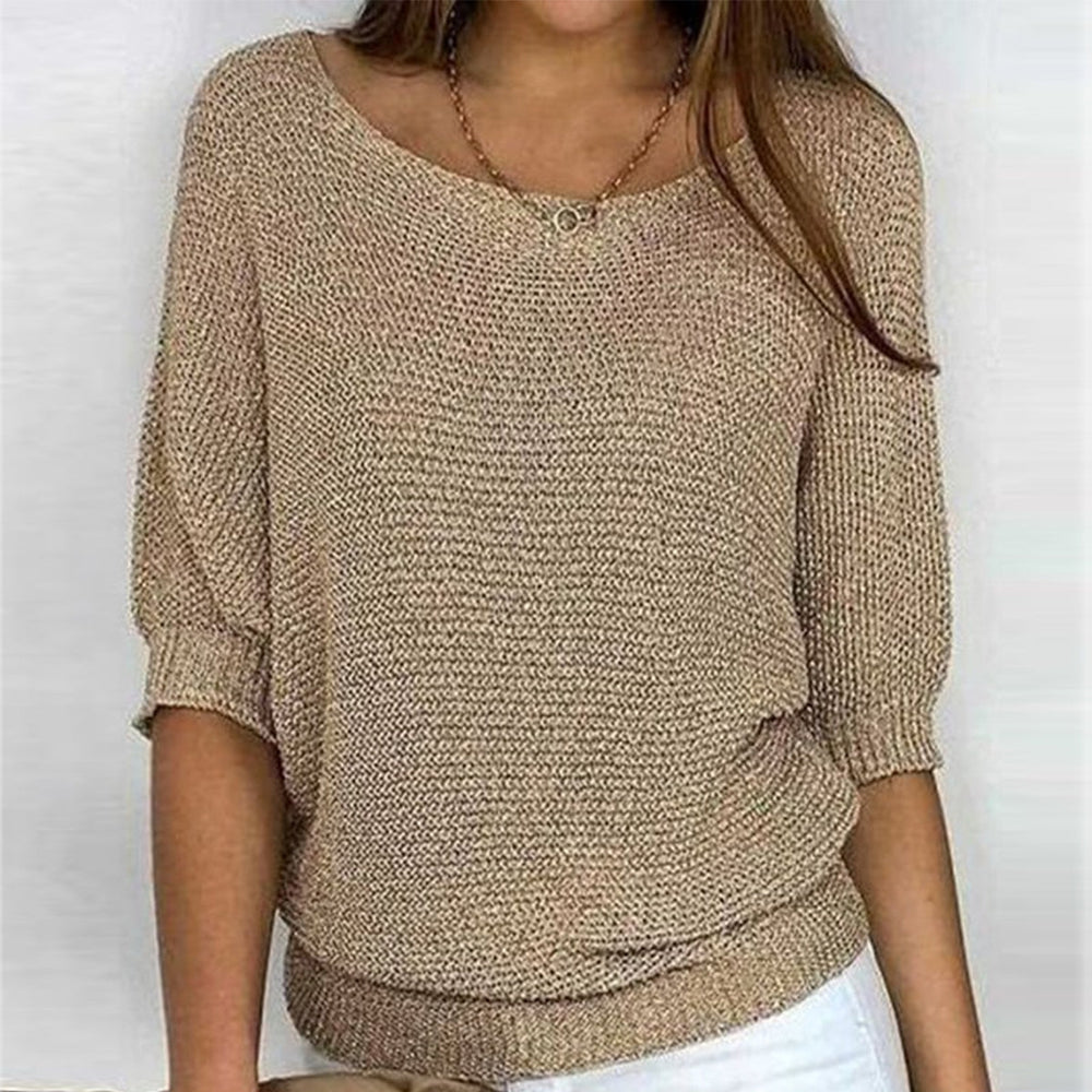 Sweater in noble gold with a round neckline for women-4