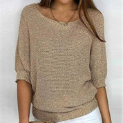 Sweater in noble gold with a round neckline for women-4