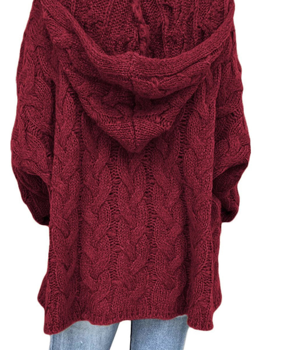Sweaters made of soft cable knit with hood for women-4