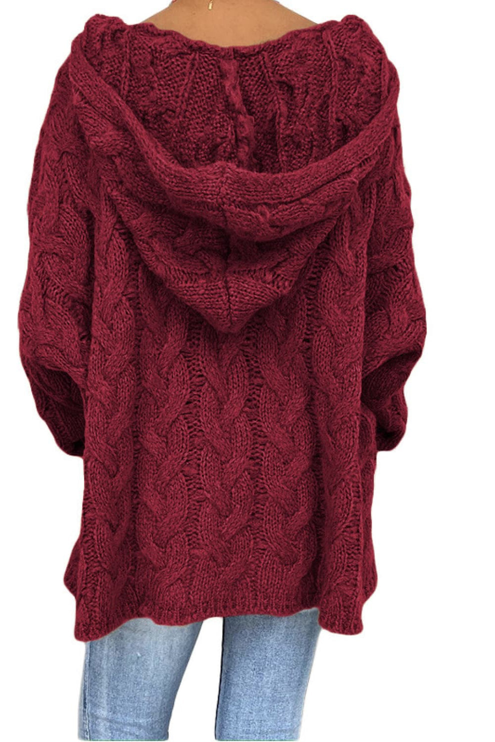 Sweaters made of soft cable knit with hood for women-4