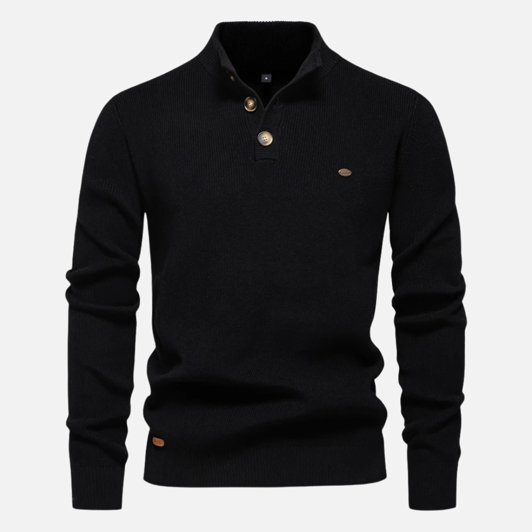 Men’s Turtleneck Sweater – Wool Blend – Slim Fit – Ribbed Knit with Button Placket-2