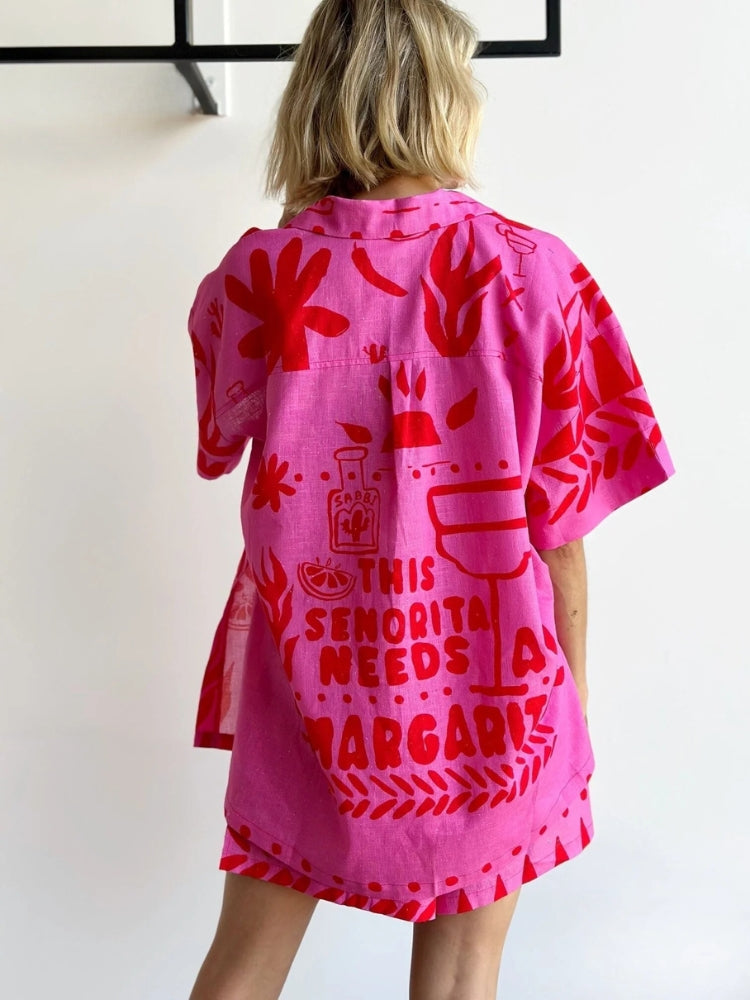 Charming Pink Short Sleeve Set | Pauline