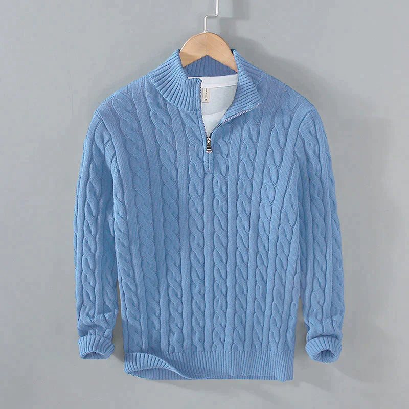 Men’s Cable Knit Sweater - Quarter Zip - Ribbed Collar & Cuffs - Warm & Stylish-5