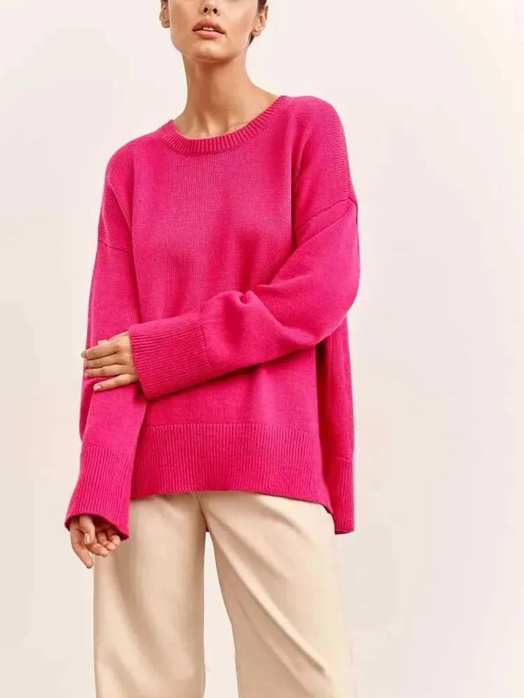Elegant autumn sweater women - round neck, minimalist design-4