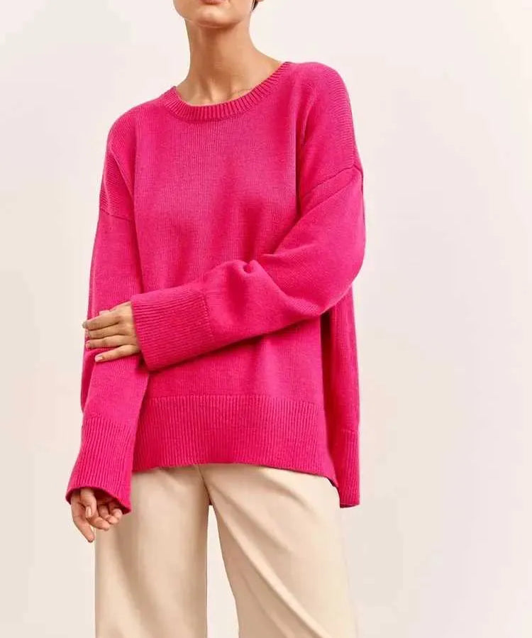 Elegant autumn sweater women - round neck, minimalist design-4