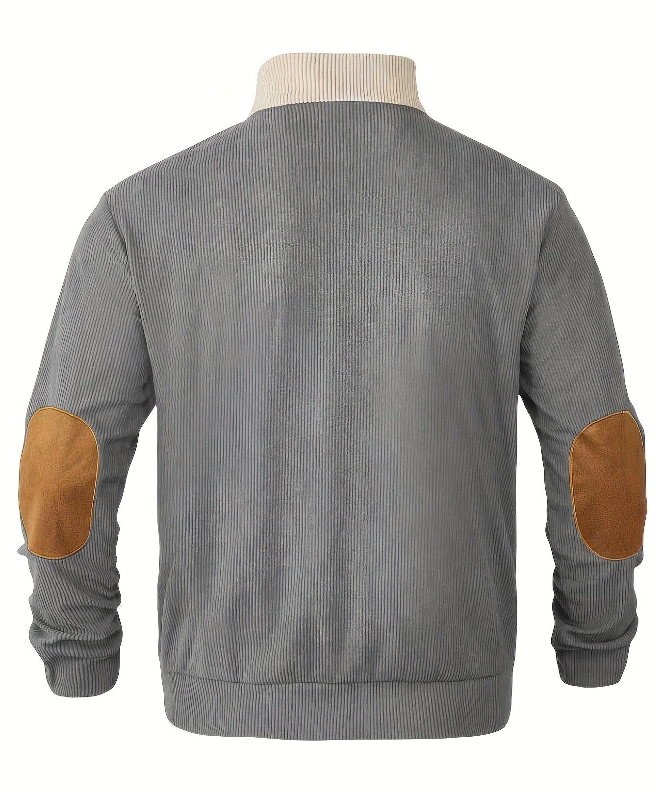 Men’s Ribbed Pullover Sweater - Quarter Button - Stand Collar - Long Sleeve - Elbow Patches-6