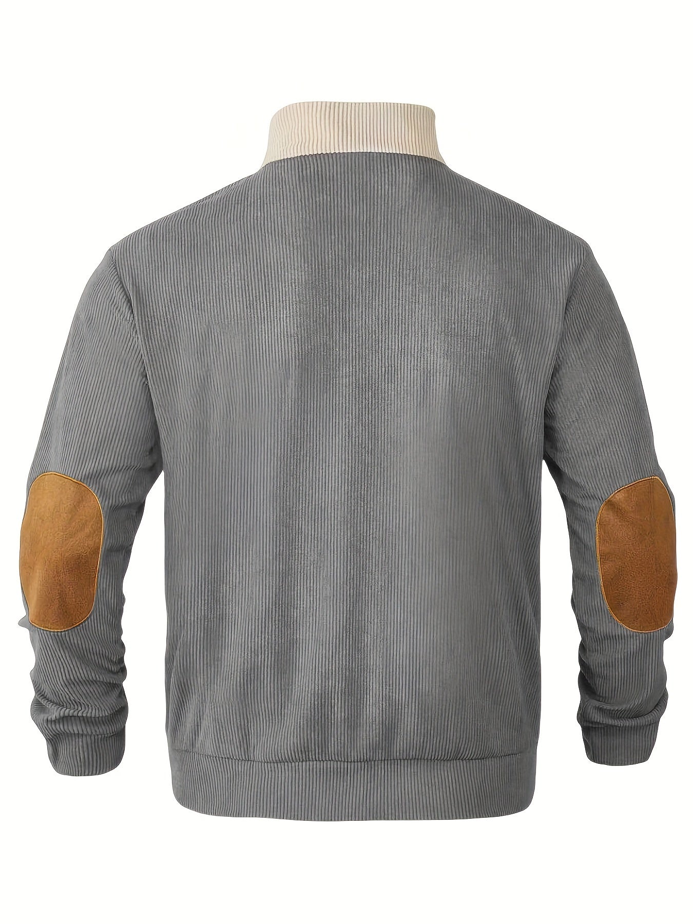 Men’s Ribbed Pullover Sweater - Quarter Button - Stand Collar - Long Sleeve - Elbow Patches-6