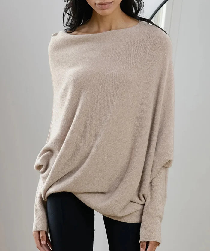 Sweater with asymmetrical draping and loose cut for women-4