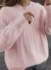 Fluffy knitting sweater made of acrylic fiber for women-2