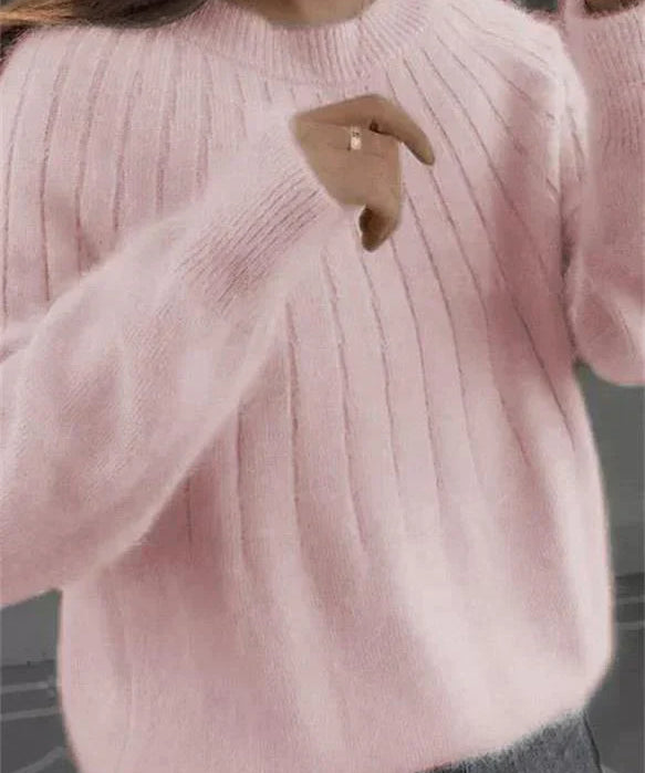 Fluffy knitting sweater made of acrylic fiber for women-2