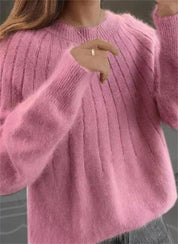 Fluffy knitting sweater made of acrylic fiber for women-3