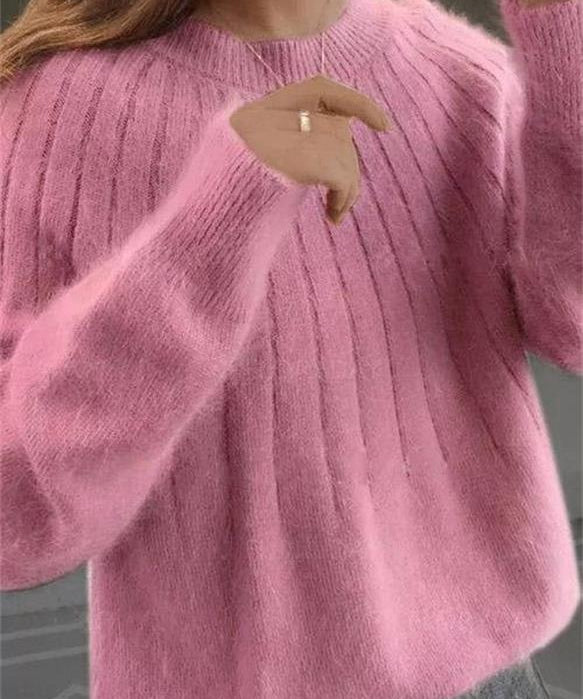 Fluffy knitting sweater made of acrylic fiber for women-3