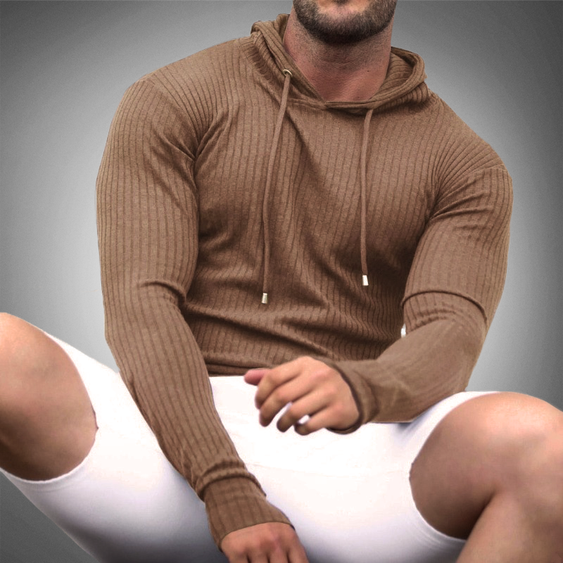 Men’s Slim Fit Hoodie - Ribbed Knit - Long Sleeve - Adjustable Drawstring-5