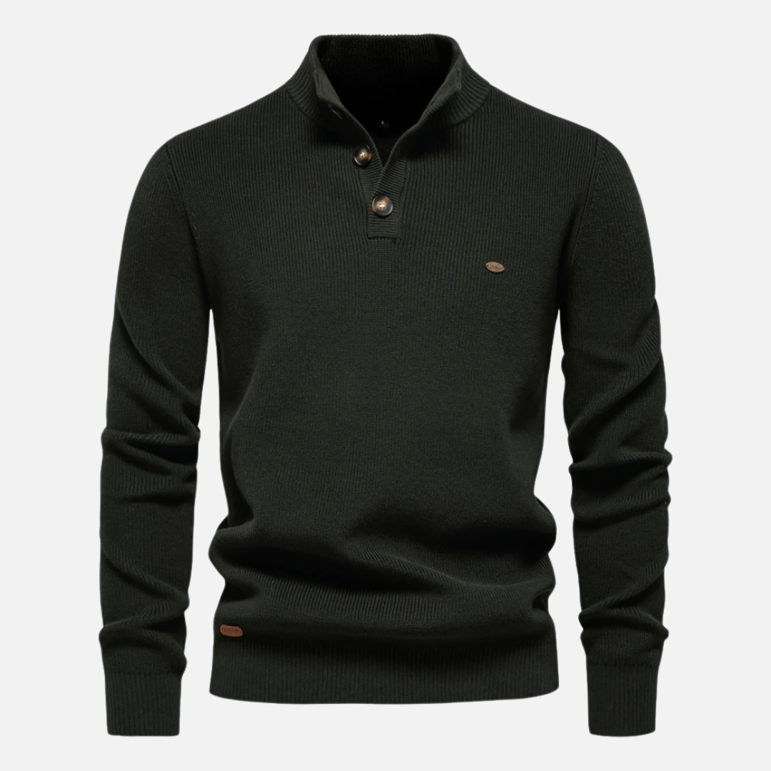 Men’s Turtleneck Sweater – Wool Blend – Slim Fit – Ribbed Knit with Button Placket-3