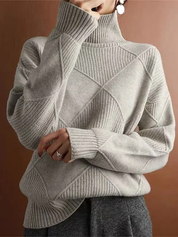 Knitting sweaters with high collar and modern color contrast-5