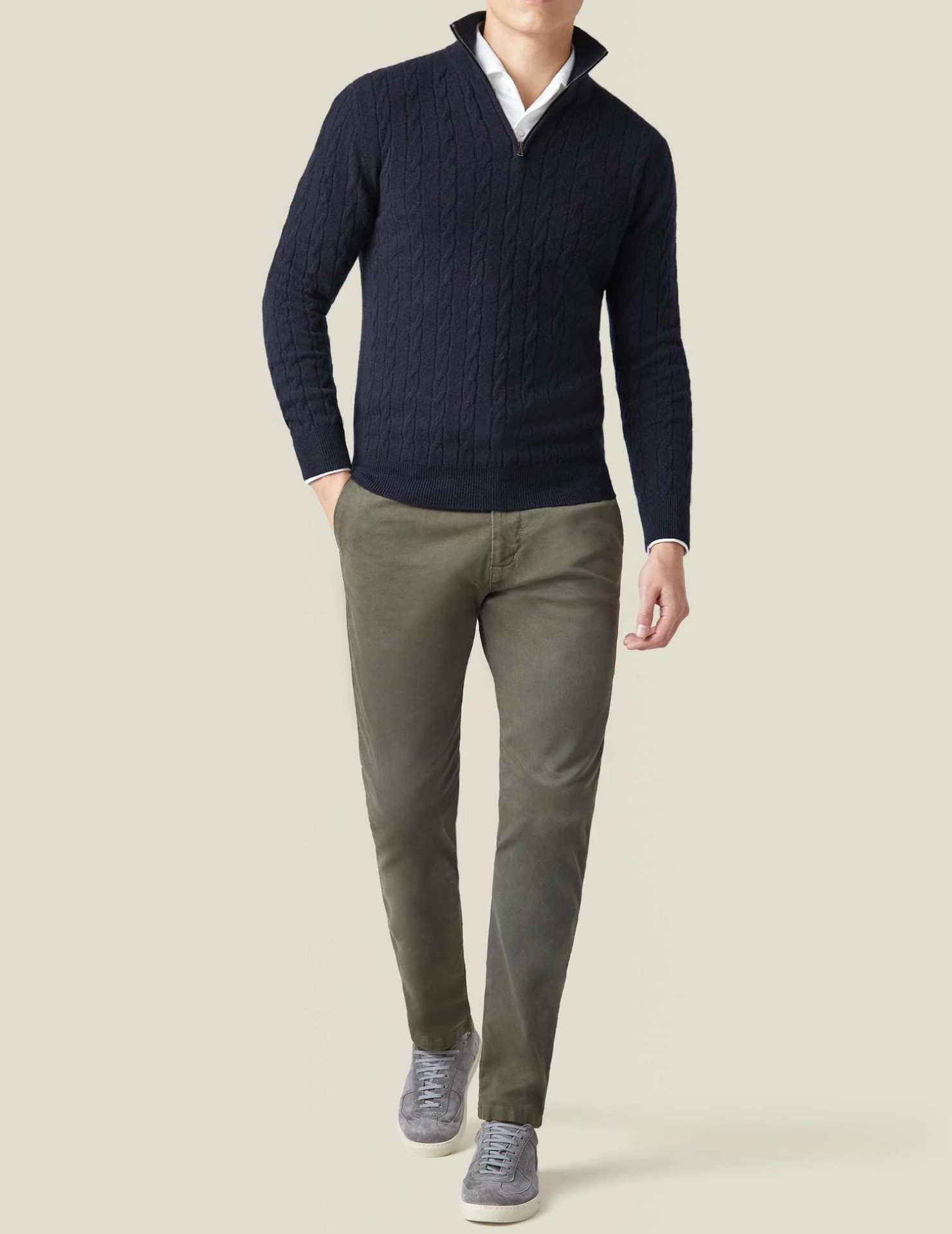 Men’s Cable Knit Sweater – Wool Blend – Half Zip – Stand Collar – Smart Casual Fit-6