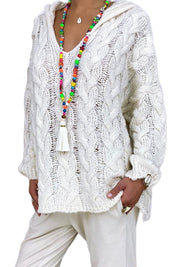 Sweaters made of soft cable knit with hood for women-3