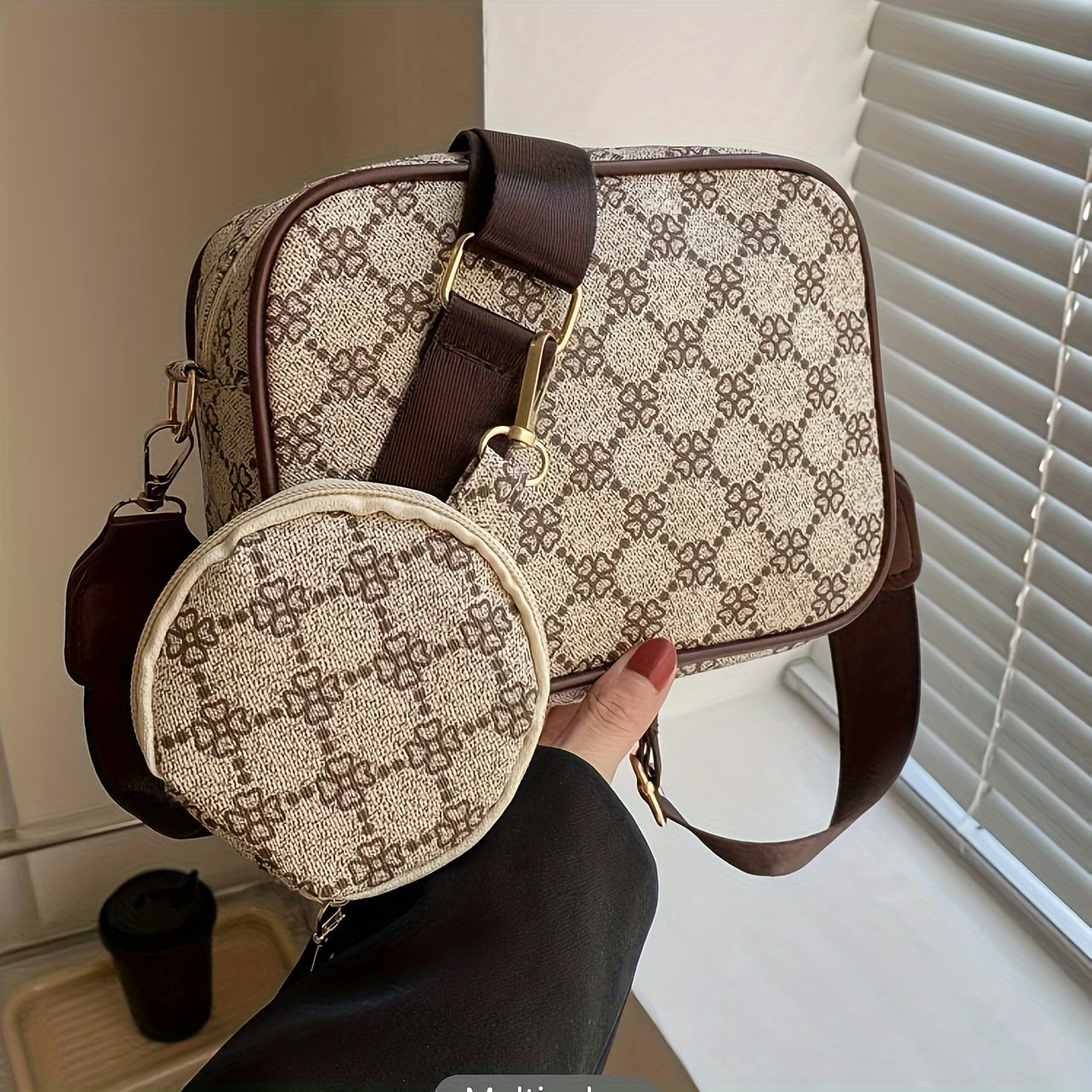 Eva | Leather Shoulder Bag Set with Geometric Pattern