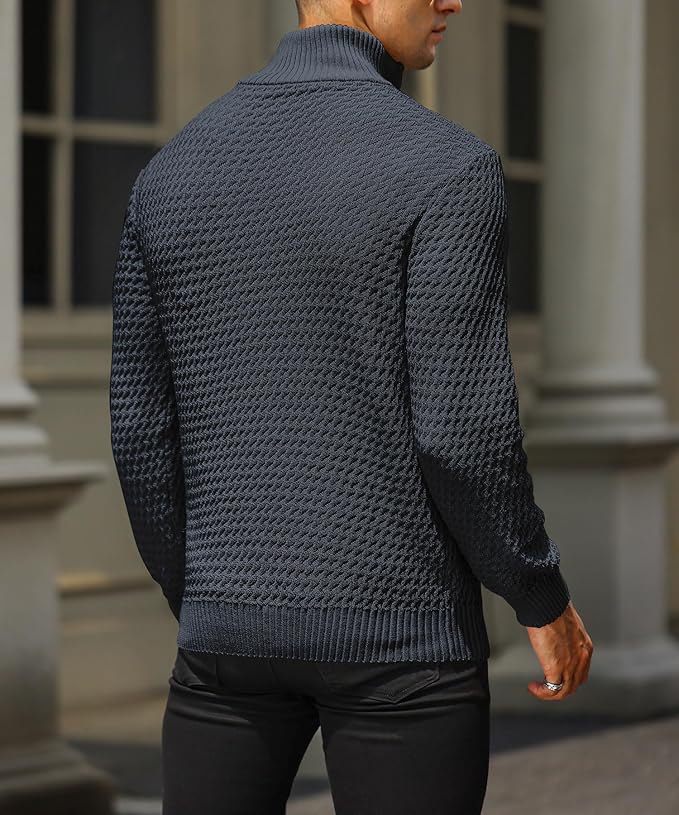 Men’s Half Zip Sweater – Textured Knit – Tailored Fit – Ribbed Trim – Soft Feel-5