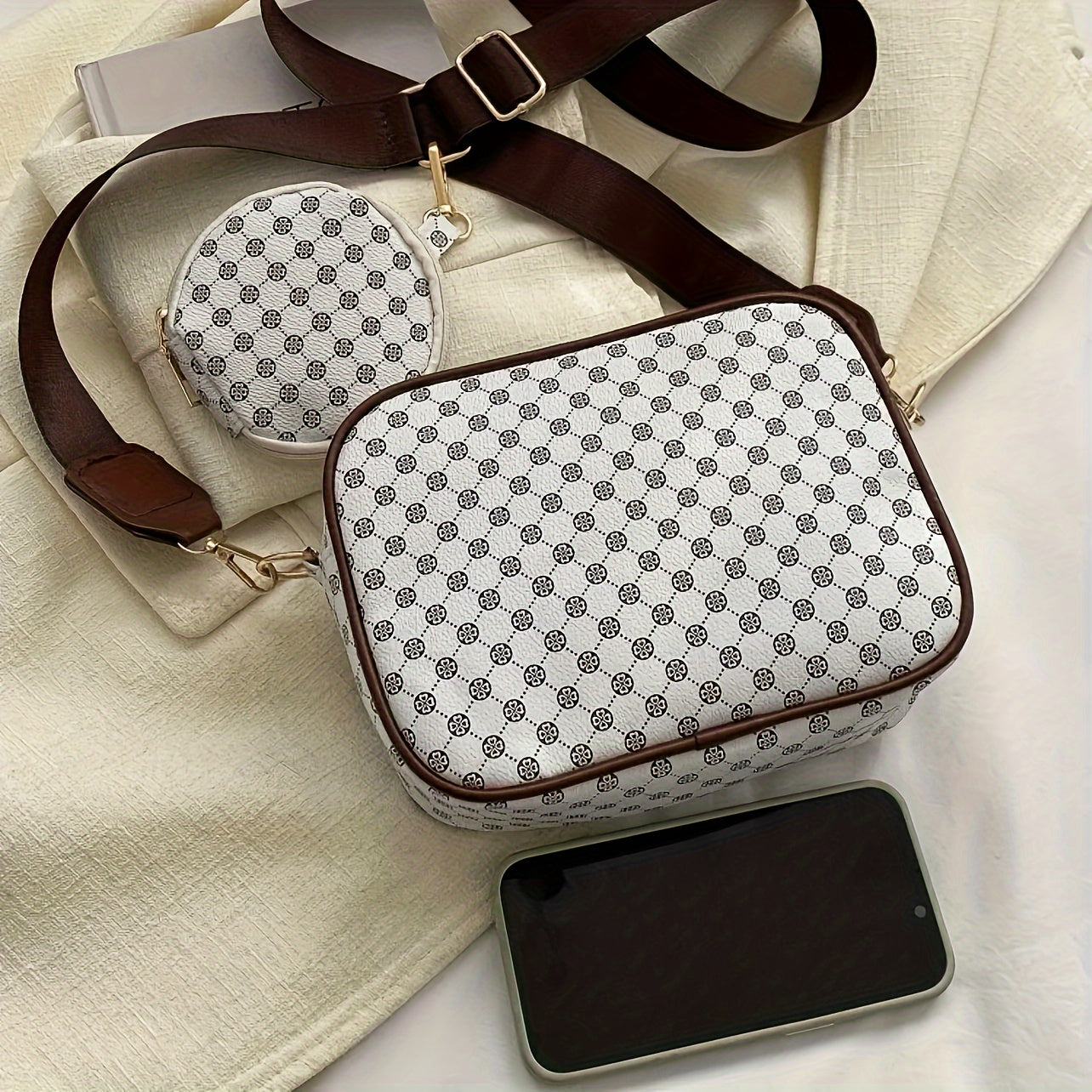 Eva | Leather Shoulder Bag Set with Geometric Pattern