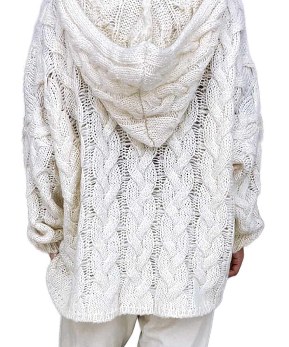 Sweaters made of soft cable knit with hood for women-6