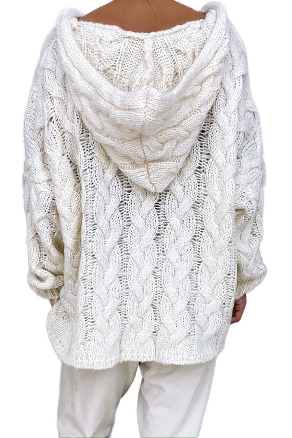 Sweaters made of soft cable knit with hood for women-6