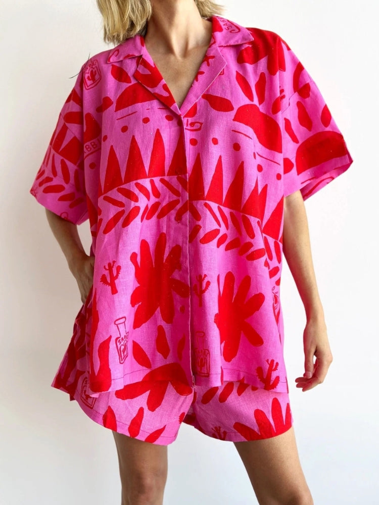 Charming Pink Short Sleeve Set | Pauline