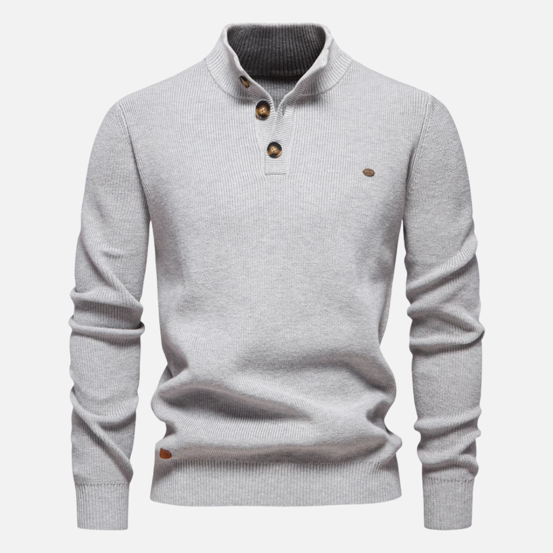 Men’s Turtleneck Sweater – Wool Blend – Slim Fit – Ribbed Knit with Button Placket-4
