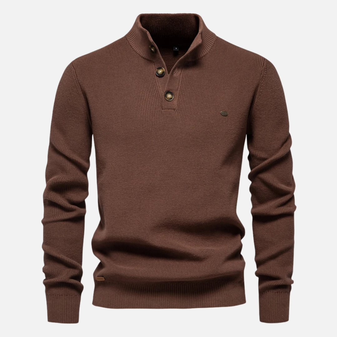 Men’s Turtleneck Sweater – Wool Blend – Slim Fit – Ribbed Knit with Button Placket-5