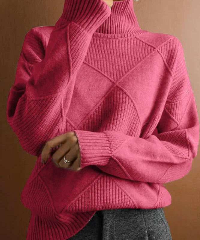 Knitting sweaters with high collar and modern color contrast-2