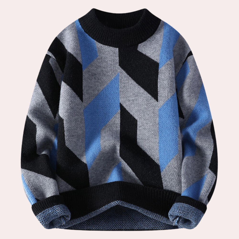 Men’s Knitted Sweater - Geometric Pattern - Crew Neck - Relaxed Fit - Long Sleeve-2