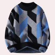 Men’s Knitted Sweater - Geometric Pattern - Crew Neck - Relaxed Fit - Long Sleeve-2