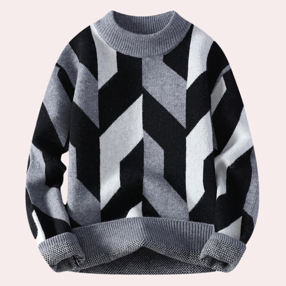 Men’s Knitted Sweater - Geometric Pattern - Crew Neck - Relaxed Fit - Long Sleeve-6