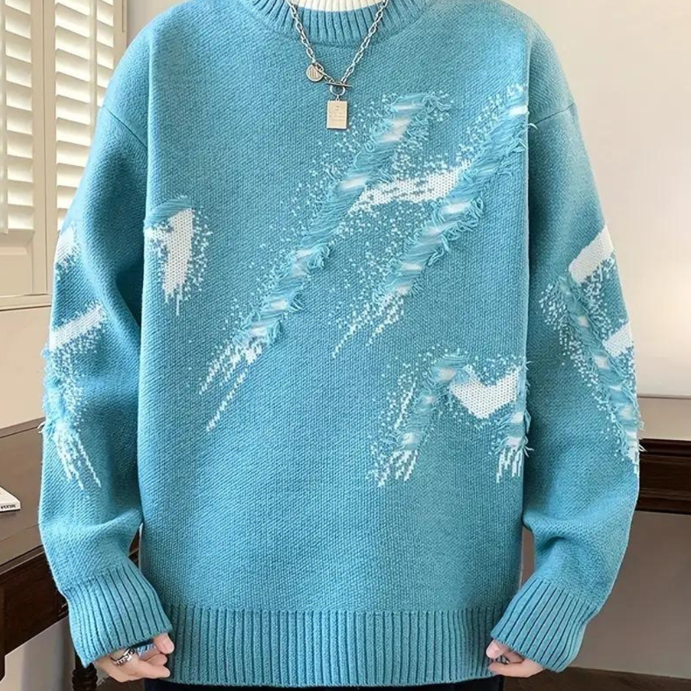 Men's casual distressed knitted sweater-2