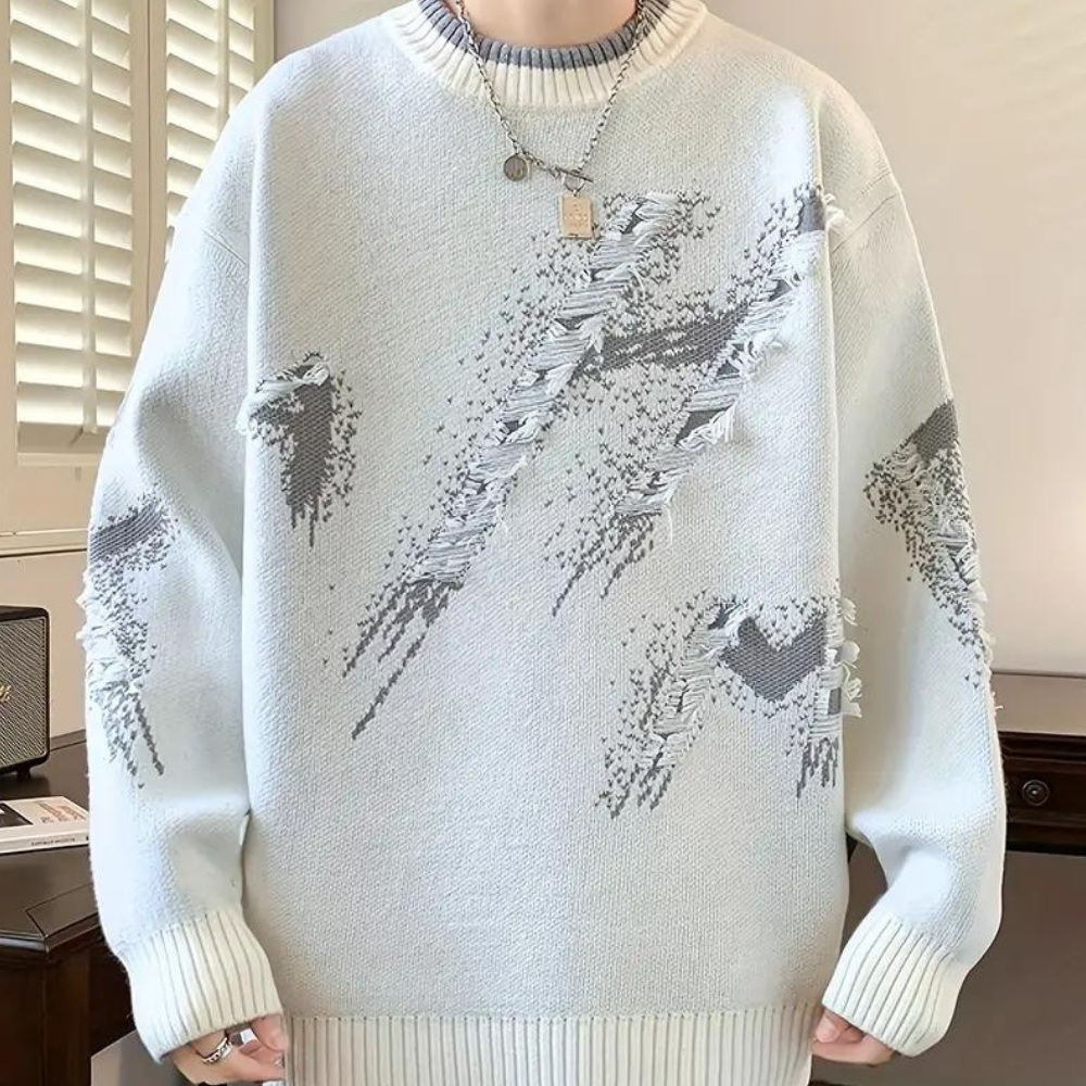 Men's casual distressed knitted sweater-3