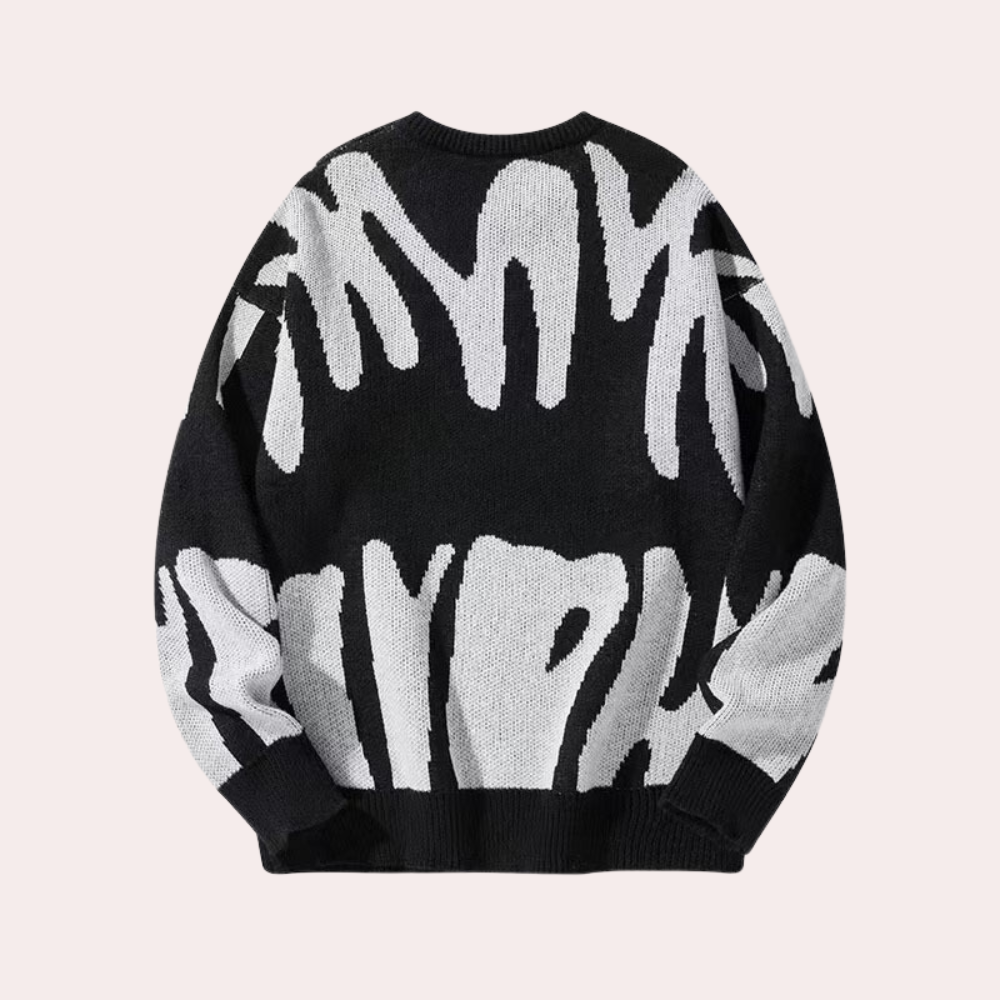 Men’s Knitted Sweater - Abstract Design - Crew Neck - Long Sleeve - Ribbed Cuffs-4