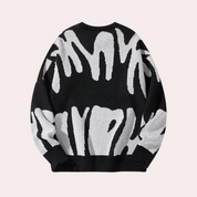 Men’s Knitted Sweater - Abstract Design - Crew Neck - Long Sleeve - Ribbed Cuffs-4