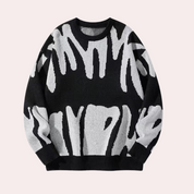 Men’s Knitted Sweater - Abstract Design - Crew Neck - Long Sleeve - Ribbed Cuffs-2