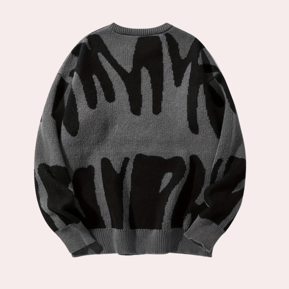 Men’s Knitted Sweater - Abstract Design - Crew Neck - Long Sleeve - Ribbed Cuffs-3